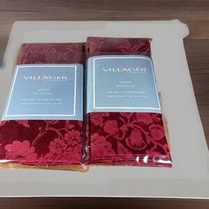 8 NEW Villager Liz Clairborne Red Floral Brocade Damask Napkins Cotton Polyester